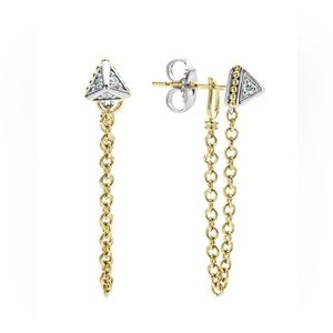 LAGOS Sterling Silver 18K Yellow Gold Caviar Diamond  Back Chain Drop Earrings